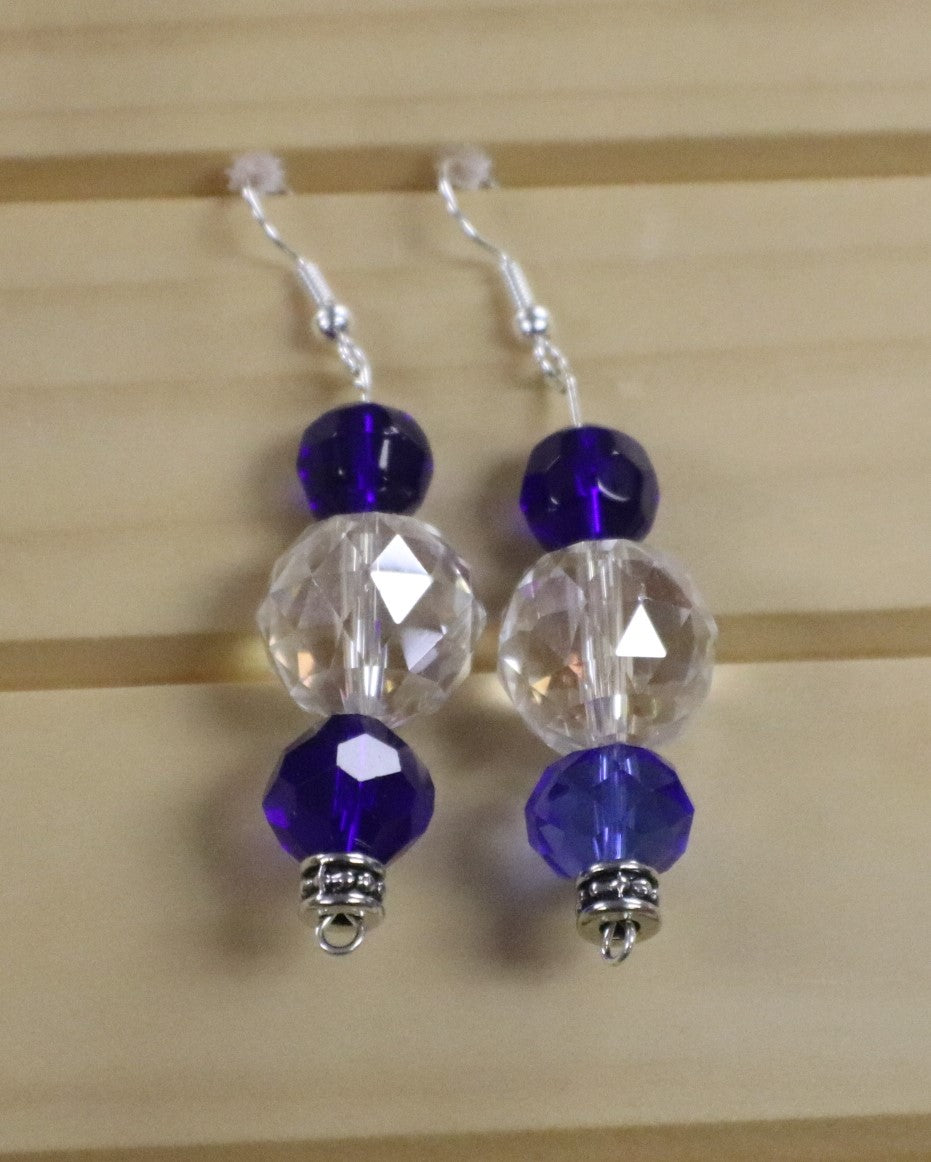 Earrings with blue and clear beads