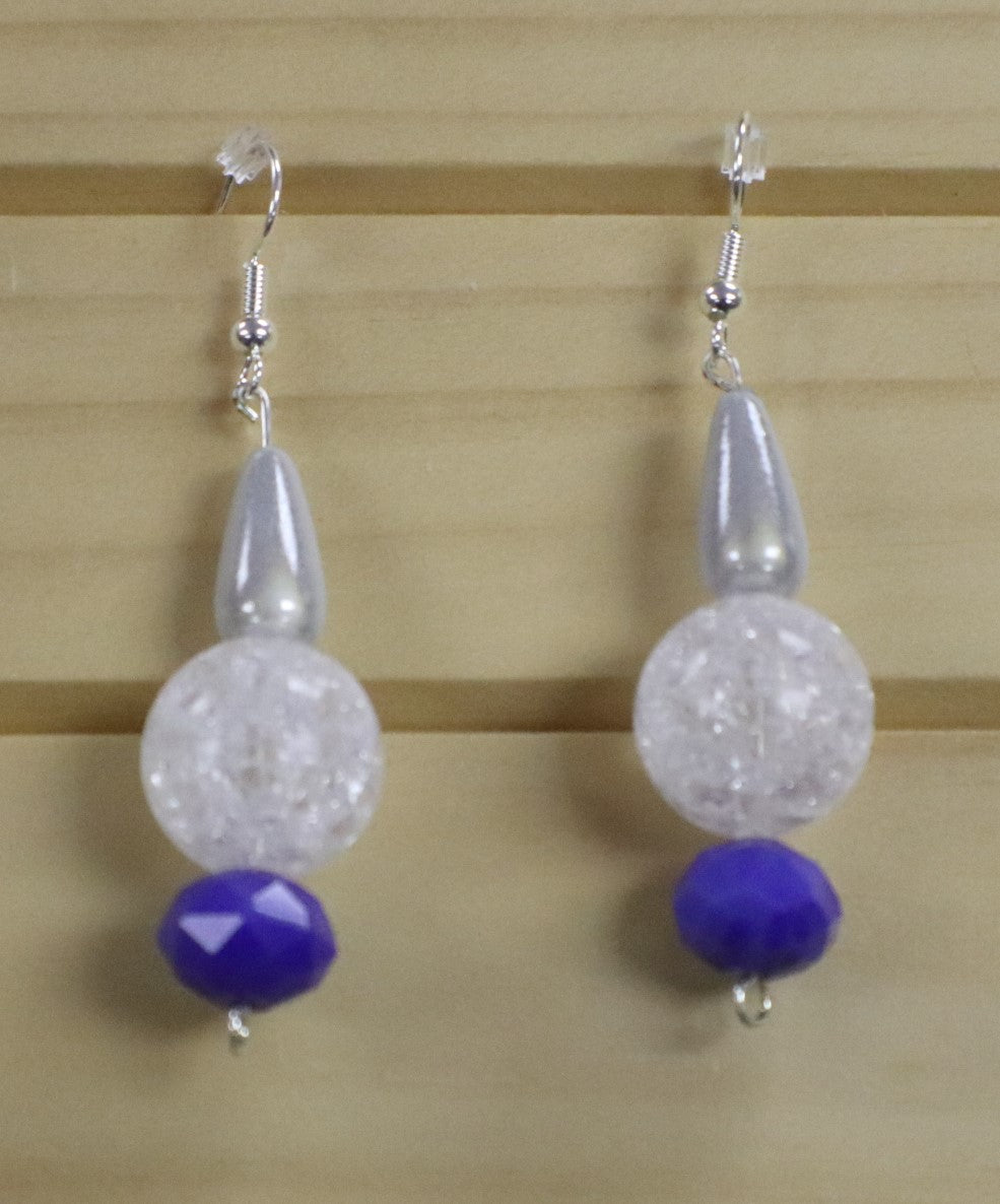Blue facet earrings with white beads