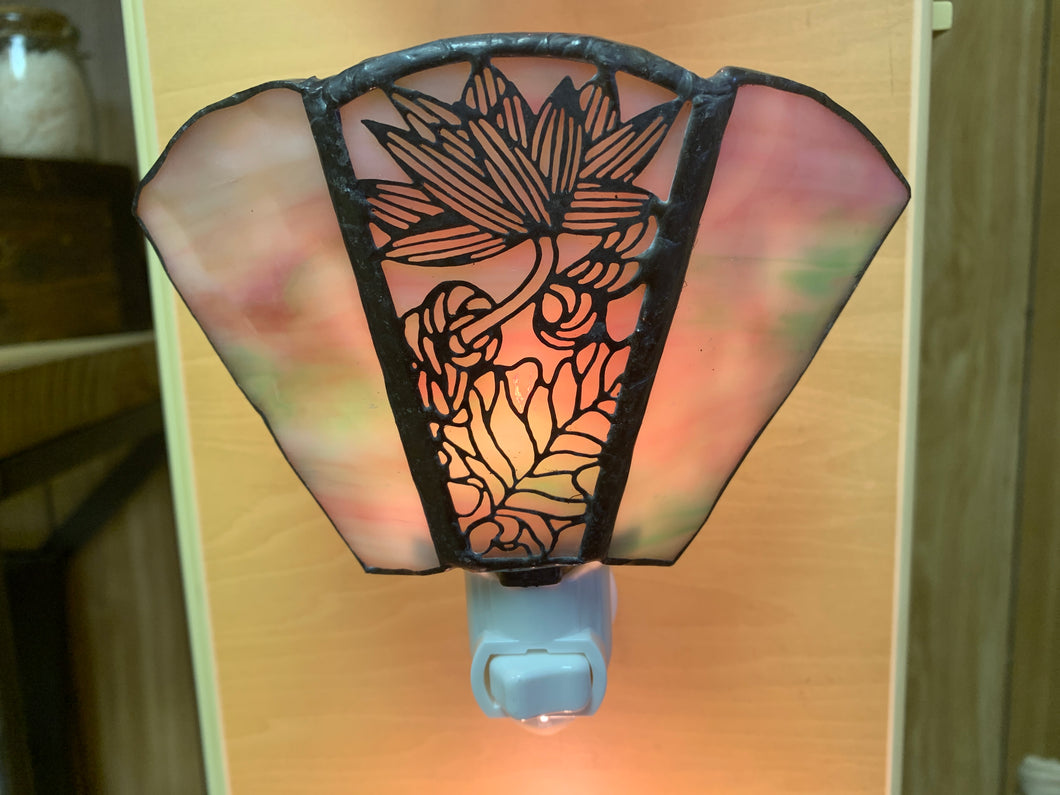 Handmade stain glass nightlight, pink and green glass