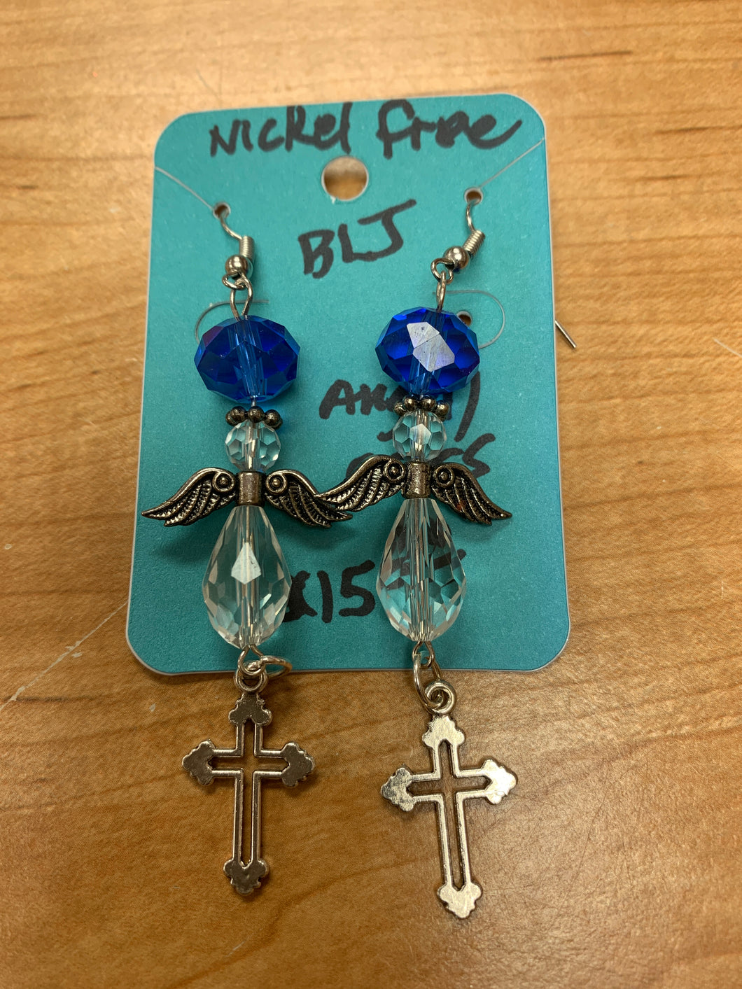 Handmade blue and clear angel crosses